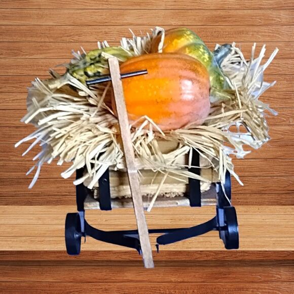 VINTAGE Wood & Metal LARGE WAGON True HAY PUMPKINS & GOURD Fall - Picture 7 of 10
